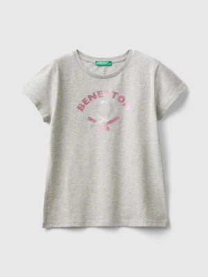 Zdjęcie produktu Benetton, T-shirt With Glittery Logo In Organic Cotton, size 2XL, Light Gray, Kids United Colors of Benetton