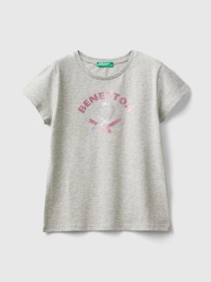 Zdjęcie produktu Benetton, T-shirt With Glittery Logo In Organic Cotton, size 3XL, Light Gray, Kids United Colors of Benetton