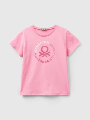 Zdjęcie produktu Benetton, T-shirt With Glittery Logo In Organic Cotton, size M, Pink, Kids United Colors of Benetton