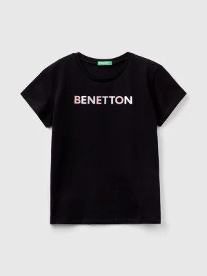 Zdjęcie produktu Benetton, T-shirt With Glittery Logo In Organic Cotton, size S, Black, Kids United Colors of Benetton