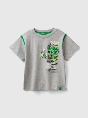 Zdjęcie produktu Benetton, T-shirt With Graffiti Print In Organic Cotton, size 110, Light Gray, Kids United Colors of Benetton