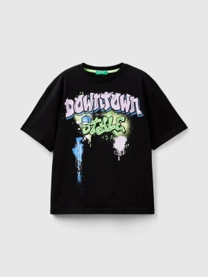 Zdjęcie produktu Benetton, T-shirt With Graffiti Print, size L, Black, Kids United Colors of Benetton