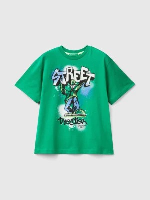 Zdjęcie produktu Benetton, T-shirt With Graffiti Print, size L, Green, Kids United Colors of Benetton