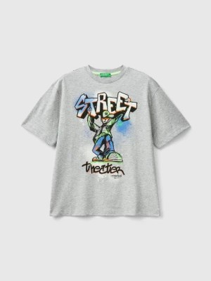 Zdjęcie produktu Benetton, T-shirt With Graffiti Print, size M, Light Gray, Kids United Colors of Benetton