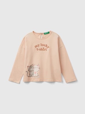 Zdjęcie produktu Benetton, T-shirt With Kitten Print, size 82, Soft Pink, Kids United Colors of Benetton