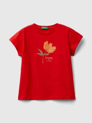 Zdjęcie produktu Benetton, T-shirt With Petal Effect Applique, size 110, Red, Kids United Colors of Benetton