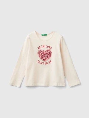 Zdjęcie produktu Benetton, T-shirt With Petal Effect Applique, size 90, Creamy White, Kids United Colors of Benetton