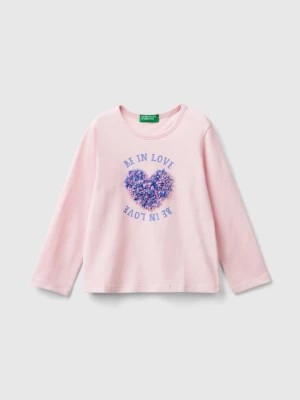 Zdjęcie produktu Benetton, T-shirt With Petal Effect Applique, size 90, Pink, Kids United Colors of Benetton