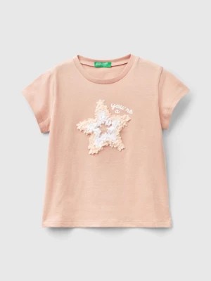 Zdjęcie produktu Benetton, T-shirt With Petal Effect Applique, size 98, Soft Pink, Kids United Colors of Benetton