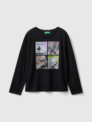 Zdjęcie produktu Benetton, T-shirt With Photo Print And Glitter, size S, Black, Kids United Colors of Benetton