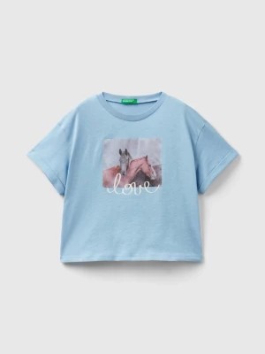 Zdjęcie produktu Benetton, T-shirt With Photographic Horse Print, size 2XL, Sky Blue, Kids United Colors of Benetton