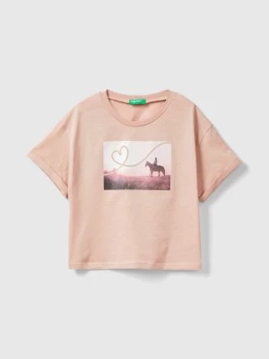 Zdjęcie produktu Benetton, T-shirt With Photographic Horse Print, size 3XL, Soft Pink, Kids United Colors of Benetton