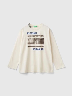 Zdjęcie produktu Benetton, T-shirt With Photographic Print In Organic Cotton, size L, Creamy White, Kids United Colors of Benetton