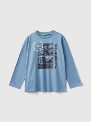 Zdjęcie produktu Benetton, T-shirt With Photographic Print In Organic Cotton, size M, Light Blue, Kids United Colors of Benetton