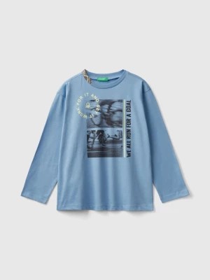 Zdjęcie produktu Benetton, T-shirt With Photographic Print In Organic Cotton, size S, Light Blue, Kids United Colors of Benetton