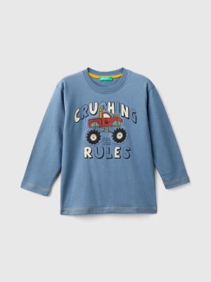 Zdjęcie produktu Benetton, T-shirt With Print And Applique, size 104, Air Force Blue, Kids United Colors of Benetton