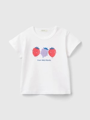 Zdjęcie produktu Benetton, T-shirt With Print And Embroidery, size 56, White, Kids United Colors of Benetton