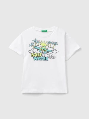 Zdjęcie produktu Benetton, T-shirt With Print And Neon Details, size 98, White, Kids United Colors of Benetton