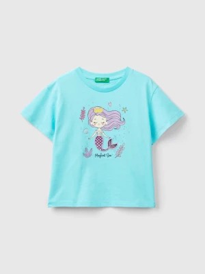 Zdjęcie produktu Benetton, T-shirt With Print And Patches, size 104, Turquoise, Kids United Colors of Benetton