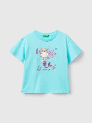 Zdjęcie produktu Benetton, T-shirt With Print And Patches, size 82, Turquoise, Kids United Colors of Benetton