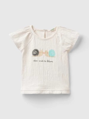 Zdjęcie produktu Benetton, T-shirt With Print And Rouches, size 62, Creamy White, Kids United Colors of Benetton