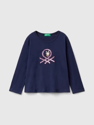 Zdjęcie produktu Benetton, T-shirt With Print And Sequins, size 104, Dark Blue, Kids United Colors of Benetton