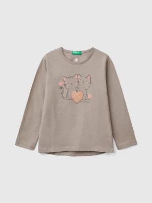 Zdjęcie produktu Benetton, T-shirt With Print And Sequins, size 110, Dove Gray, Kids United Colors of Benetton