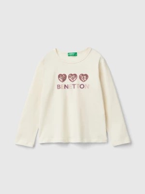 Zdjęcie produktu Benetton, T-shirt With Print And Sequins, size 116, Creamy White, Kids United Colors of Benetton