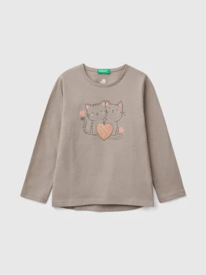 Zdjęcie produktu Benetton, T-shirt With Print And Sequins, size 90, Dove Gray, Kids United Colors of Benetton