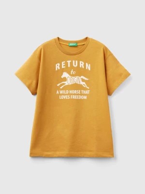 Zdjęcie produktu Benetton, T-shirt With Print In Organic Cotton, size 3XL, Mustard, Kids United Colors of Benetton