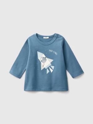 Zdjęcie produktu Benetton, T-shirt With Print In Warm Organic Cotton, size 56, Air Force Blue, Kids United Colors of Benetton