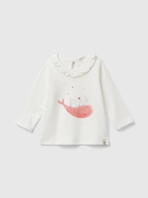 Zdjęcie produktu Benetton, T-shirt With Rouched Collar, size 74, Creamy White, Kids United Colors of Benetton