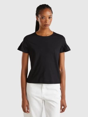 Zdjęcie produktu Benetton, T-shirt With Ruffled Sleeves, size L, Black, Women United Colors of Benetton