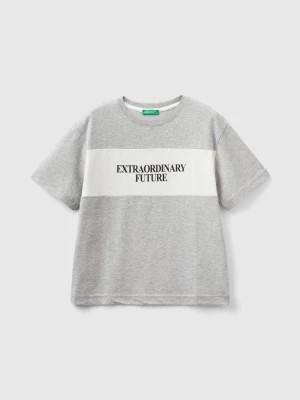 Zdjęcie produktu Benetton, T-shirt With Slogan In Organic Cotton, size L, Light Gray, Kids United Colors of Benetton