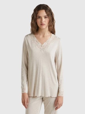 Zdjęcie produktu Benetton, Top With Lace Detail, size L, Beige, Women United Colors of Benetton