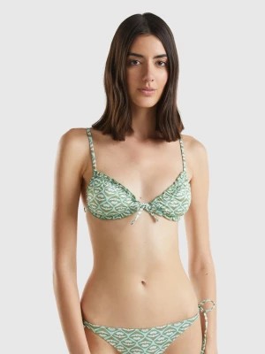 Zdjęcie produktu Benetton, Triangle Bikini Top With Flower Print, size 4°, Military Green, Women United Colors of Benetton