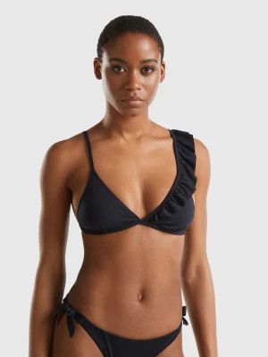 Zdjęcie produktu Benetton, Triangle Bikini Top With Frill In Econyl®, size 3°, Black, Women United Colors of Benetton
