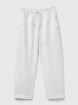 Zdjęcie produktu Benetton, Trousers In Linen Blend With Drawstring, size 2XL, White, Kids United Colors of Benetton