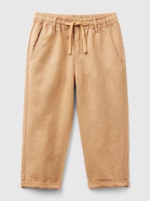 Zdjęcie produktu Benetton, Trousers In Linen Blend With Drawstring, size 98, Camel, Kids United Colors of Benetton