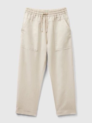 Zdjęcie produktu Benetton, Trousers In Linen Blend With Drawstring, size L, Beige, Kids United Colors of Benetton
