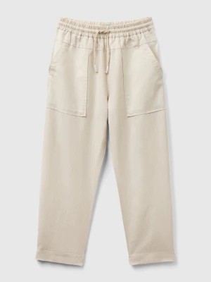 Zdjęcie produktu Benetton, Trousers In Linen Blend With Drawstring, size M, Beige, Kids United Colors of Benetton