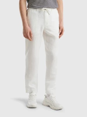 Zdjęcie produktu Benetton, Trousers In Pure Linen With Drawstring, size 50, Creamy White, Men United Colors of Benetton