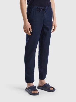 Zdjęcie produktu Benetton, Trousers In Pure Linen With Drawstring, size 50, Dark Blue, Men United Colors of Benetton