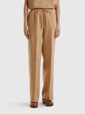 Zdjęcie produktu Benetton, Trousers In Pure Linen With Elastic, size L, Camel, Women United Colors of Benetton