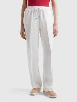 Zdjęcie produktu Benetton, Trousers In Pure Linen With Elastic, size M, White, Women United Colors of Benetton
