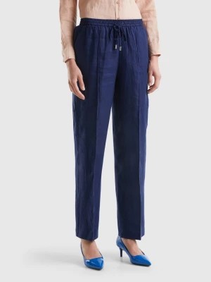 Zdjęcie produktu Benetton, Trousers In Pure Linen With Elastic, size S, Dark Blue, Women United Colors of Benetton