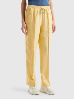 Zdjęcie produktu Benetton, Trousers In Pure Linen With Elastic, size S, Yellow, Women United Colors of Benetton