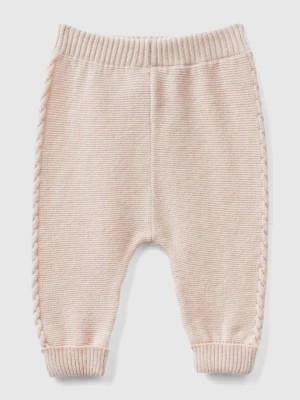 Zdjęcie produktu Benetton, Trousers With Cables In Recycled Wool Blend, size 56, Soft Pink, Kids United Colors of Benetton