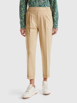 Zdjęcie produktu Benetton, Trousers With Cuff In Stretch Viscose Blend, size M, Beige, Women United Colors of Benetton