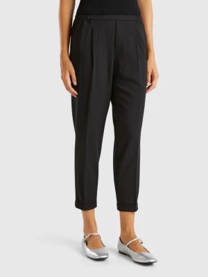 Zdjęcie produktu Benetton, Trousers With Cuff In Stretch Viscose Blend, size M, Black, Women United Colors of Benetton